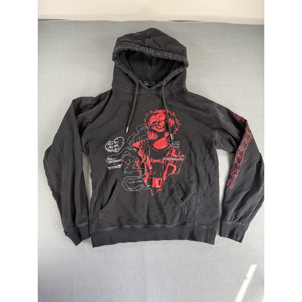 Corpse Husband Hoodie Mens Large Black Graphic Fleece Pullover Anime Horror